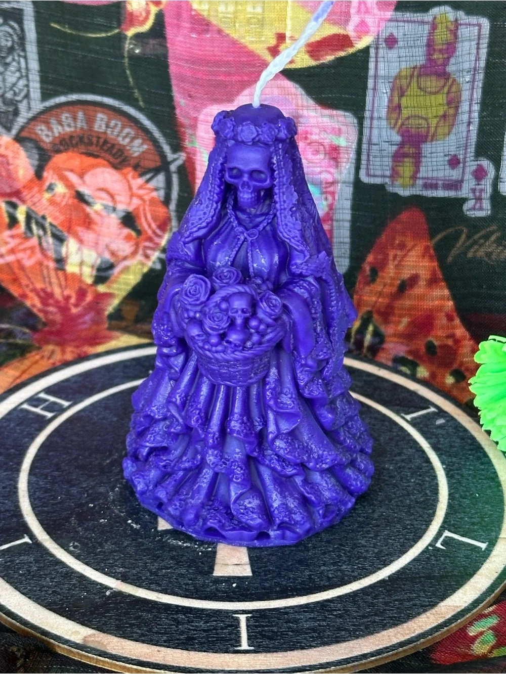 Handmade Purple Skeleton Bride Candle – Gothic Bride of Death